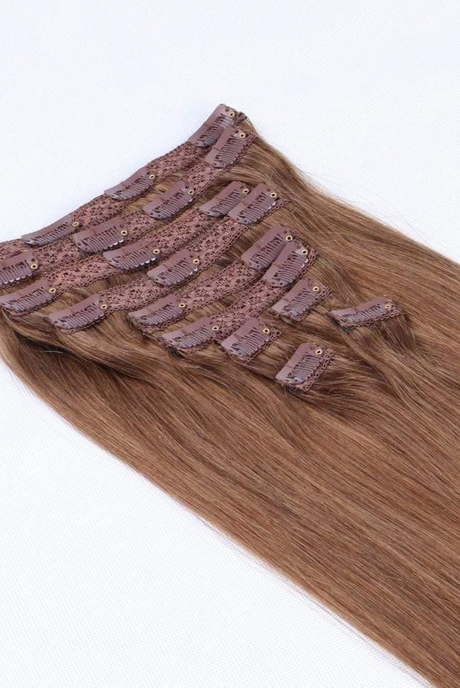 22" Clip In Hair Extensions #8 Light Brown - Platinum Lockz | Hair Extensions & Supplies