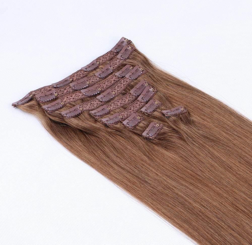 22" Clip In Hair Extensions #8 Light Brown - Platinum Lockz | Hair Extensions & Supplies